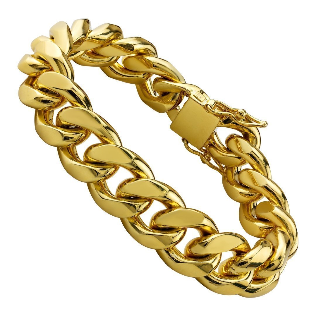 Yellow 18k Gold Plated Sterling Silver Cuban Link Bracelet 16 mm