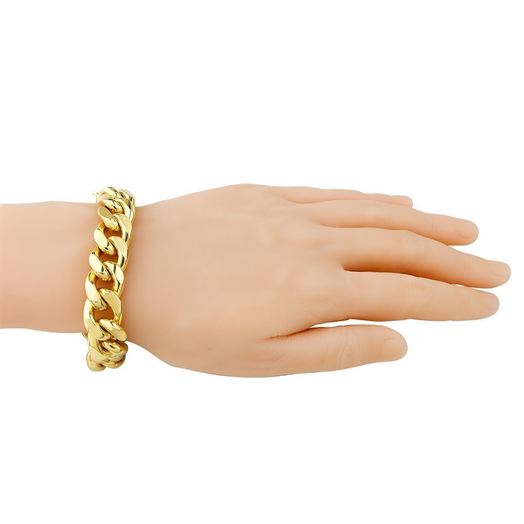 Yellow 18k Gold Plated Sterling Silver Cuban Link Bracelet 16 mm