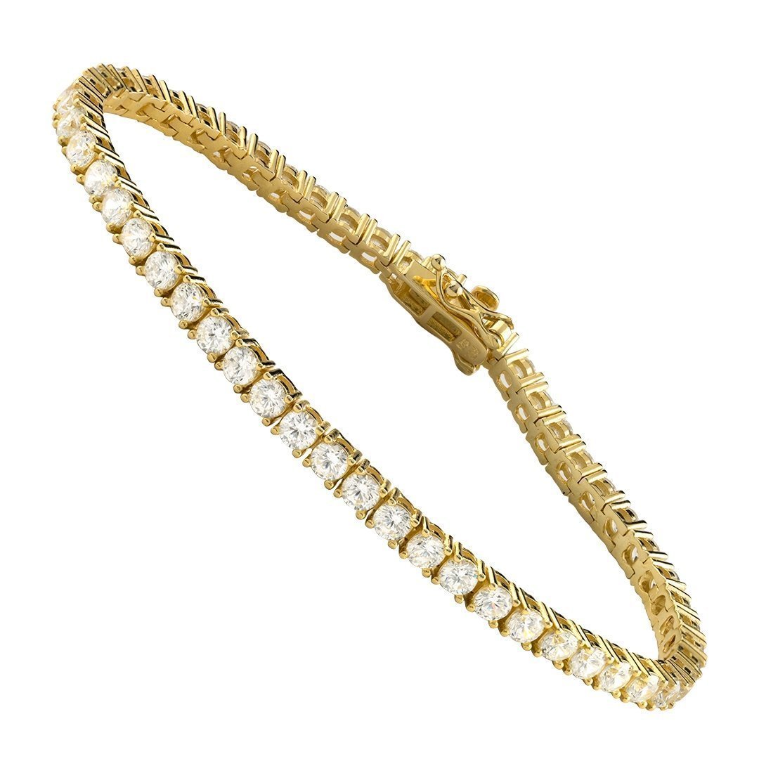 Yellow Gold Plated Silver Lab Created Stones Tennis Bracelet 7 Ctw 3 mm