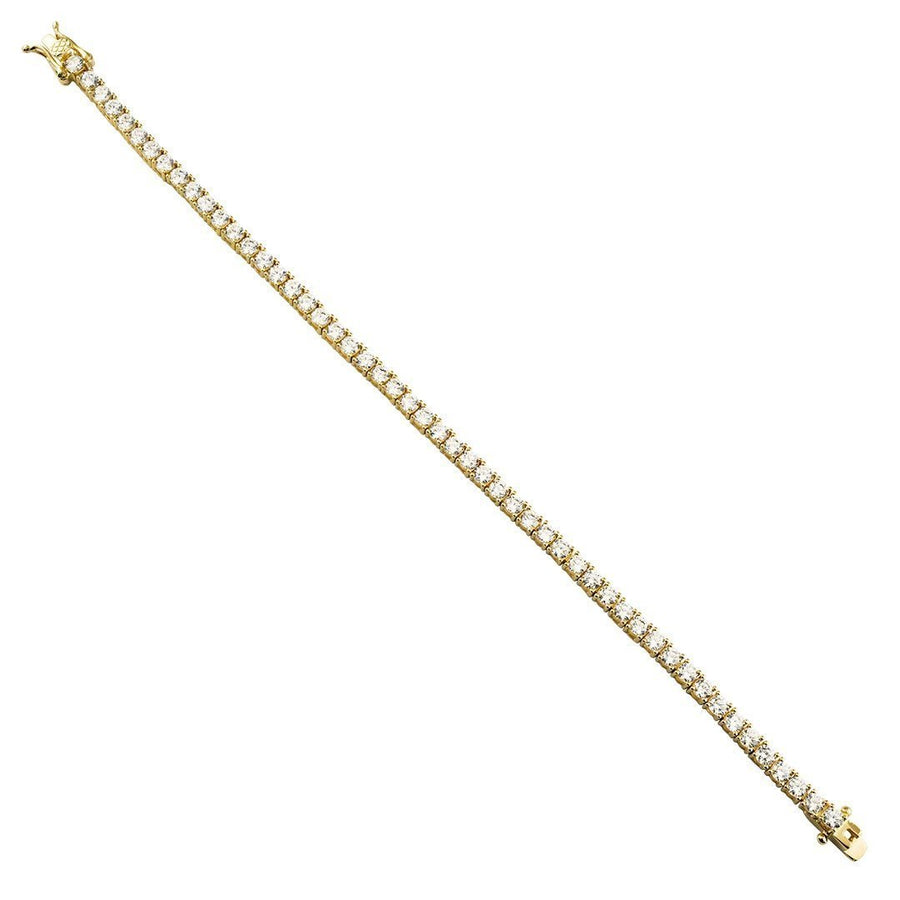Yellow Gold Plated Silver Lab Created Stones Tennis Bracelet 7 Ctw 3 mm