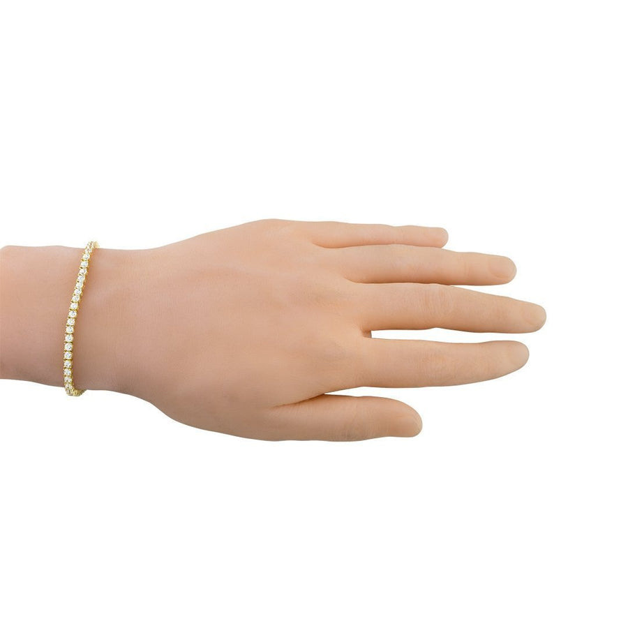 Yellow Gold Plated Silver Lab Created Stones Tennis Bracelet 7 Ctw 3 mm
