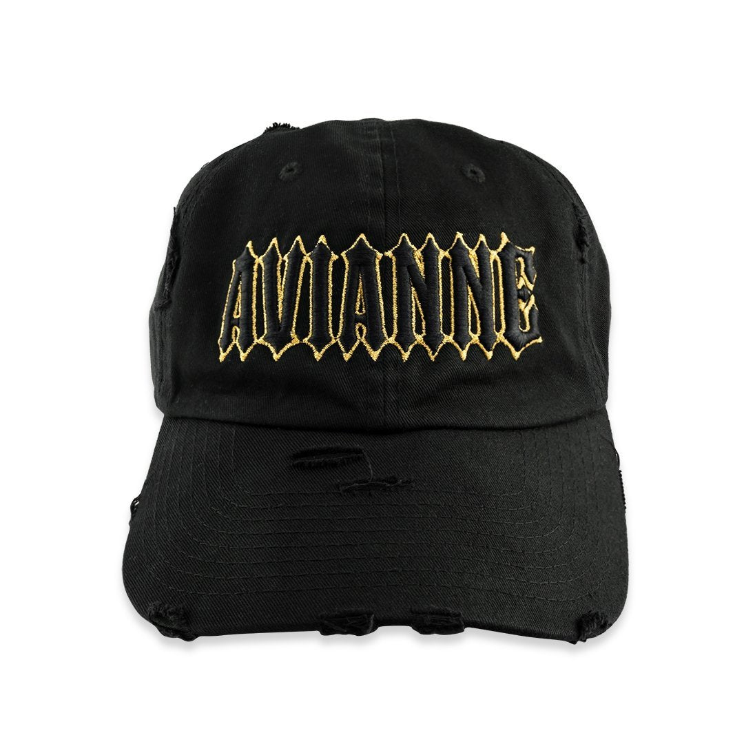 Avianne Black Gold Border Distressed Cap