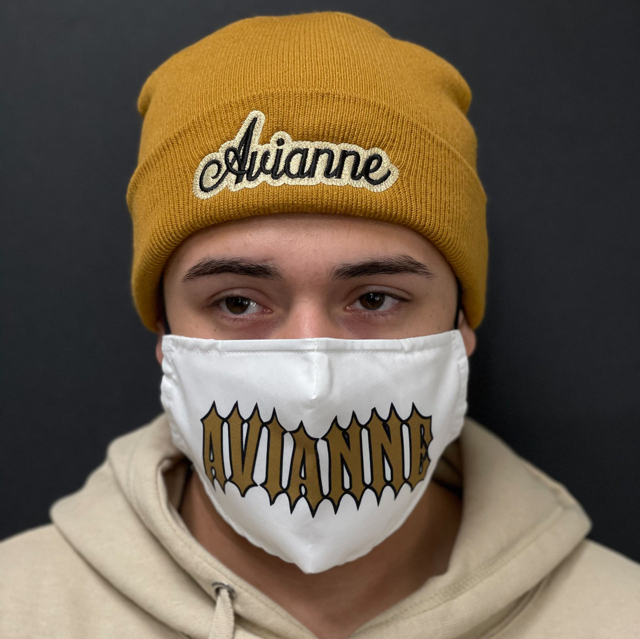 Gold and Tan Avianne Beanie
