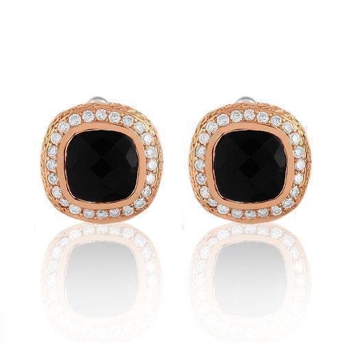 14K Solid Rose Gold Mens Diamond Cufflinks With Black Onyx 9.00 Ctw