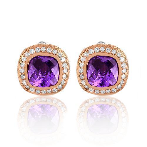 14K Solid Rose Gold Mens Diamond Cufflinks With  Purple Amethyst  9.00 Ctw