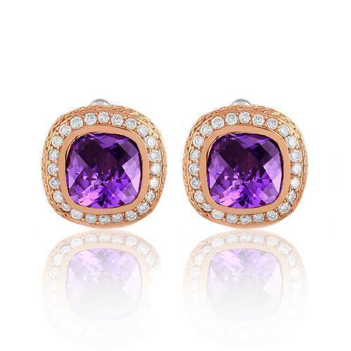 14K Solid Rose Gold Mens Diamond Cufflinks With  Purple Amethyst  9.00 Ctw