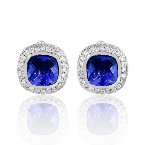 14K Solid White Gold Mens Diamond Cufflinks With Blue Sapphire 9.00 Ctw