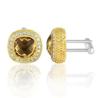 Thumbnail for 14K Solid Yellow Gold Mens Diamond Cufflinks With Champagne Citrine 9.00 Ctw