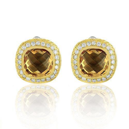 14K Solid Yellow Gold Mens Diamond Cufflinks With Champagne Citrine 9.00 Ctw