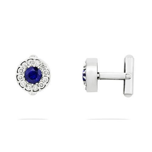 Mens Diamond and Sapphire Cufflinks in 14k White Gold 6.39 Ctw