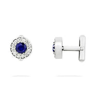 Thumbnail for Mens Diamond and Sapphire Cufflinks in 14k White Gold 6.39 Ctw