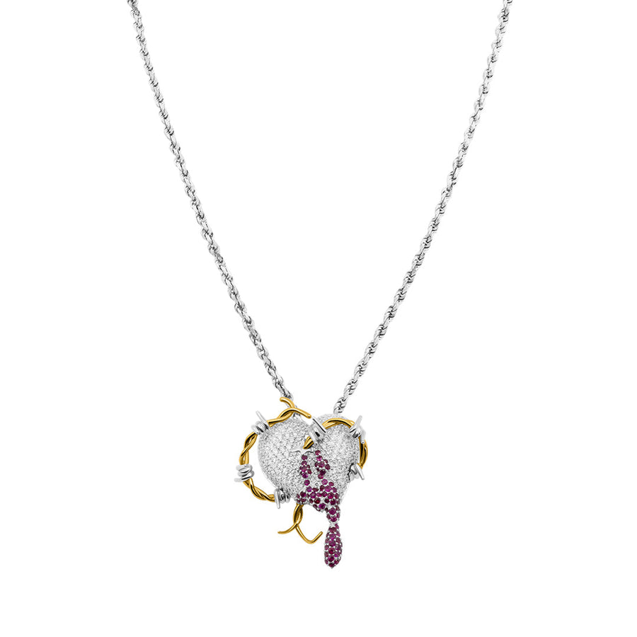 Diamond Barbed Wire Heart Pendant