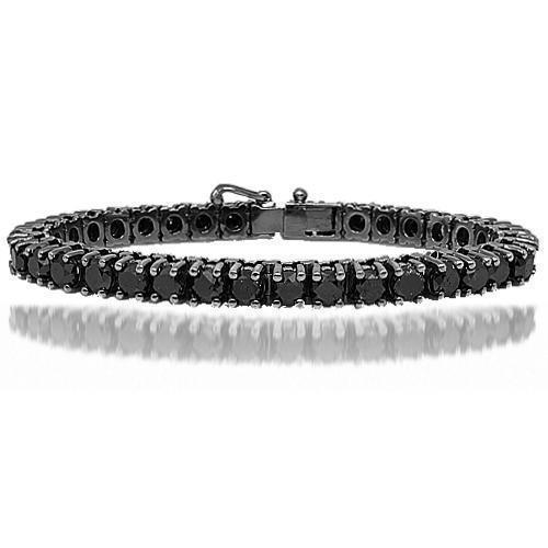 10K Solid Gold Black Rhodium Mens Diamond Tennis Bracelet with Black Diamonds 27.00 Ctw