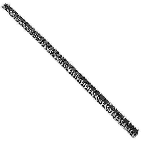 10K Solid Gold Black Rhodium Mens Diamond Tennis Bracelet with Black Diamonds 27.00 Ctw