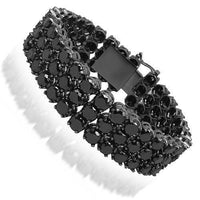 Thumbnail for 10K Solid Gold Black Rhodium Plated Mens Black Diamond Bracelet 75.00 Ctw