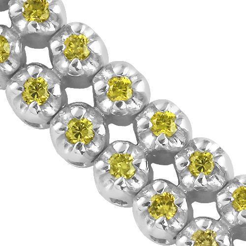 10K Solid White Gold Two-Row Yellow Diamond Bracelet 3.06 Ctw