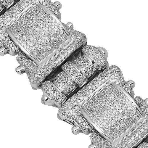 10K White Solid Gold Mens Diamond Bracelet 12.00 Ctw