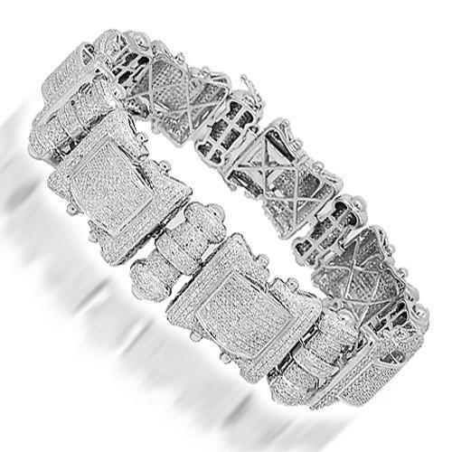 10K White Solid Gold Mens Diamond Bracelet 12.00 Ctw