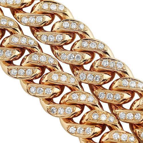 14K Rose Solid Gold Mens Diamond Double Row Cuban Bracelet 6.50 Ctw