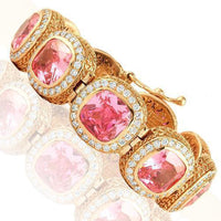 Thumbnail for 14K Rose Solid Gold Mens Diamond Pink Sapphire Bracelet 56.00 Ctw