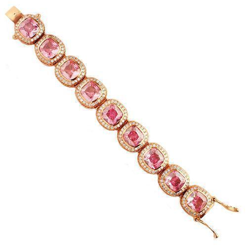 14K Rose Solid Gold Mens Diamond Pink Sapphire Bracelet 56.00 Ctw