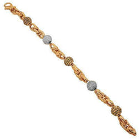 Thumbnail for 14K Solid Rose Gold Mens Diamond Ball Bead Bracelet With Blue Diamonds 8.75 Ctw