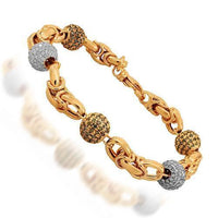 Thumbnail for 14K Solid Rose Gold Mens Diamond Ball Bead Bracelet With Blue Diamonds 8.75 Ctw