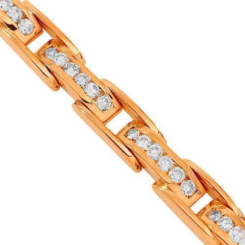 14K Solid Rose Gold Mens Diamond Bracelet 6.00 Ctw