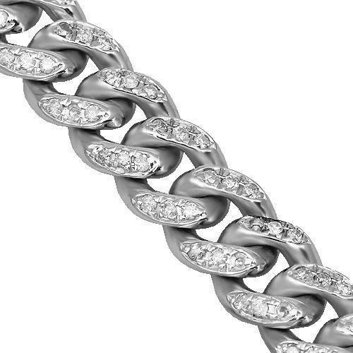 14K Solid White Gold Mens Diamond Cuban Bracelet 3.00 Ctw