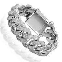 Thumbnail for 14K Solid White Gold Mens Diamond Custom Cuban Bracelet