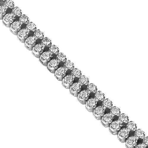 14K Solid White Gold Tow-Row Diamond Bracelet 4.75 Ctw