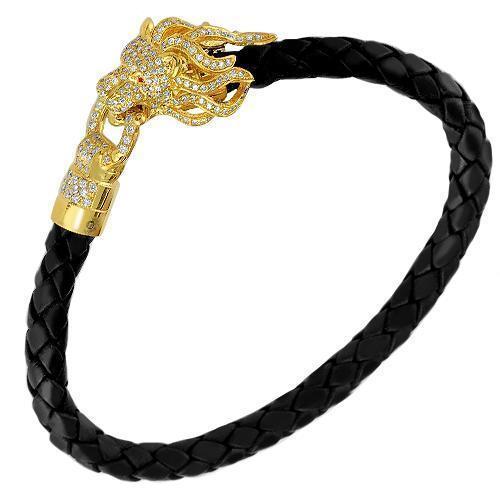 Lion Face in Circle with Diamond Gold Plated Bracelet for Men - Style –  Soni Fashion®