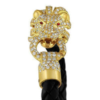 Thumbnail for 14K Solid Yellow Gold Custom Design Diamond Lion Head Rubber Bracelet 2.50 Ctw