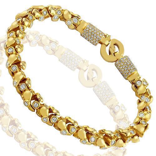 14K Solid Yellow Gold Mens Customized Diamond Bracelet 6.80 Ctw