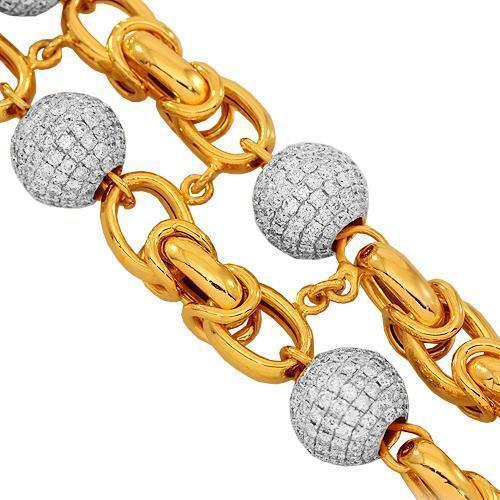 14K Solid Yellow Gold Mens Diamond Ball Bead Bracelet Ctw
