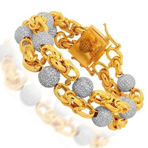 14K Solid Yellow Gold Mens Diamond Ball Bead Bracelet 16.50 Ctw