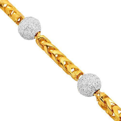 14K Solid Yellow Gold Mens Diamond Ball Bead Bracelet 7.00 Ctw