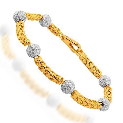 14K Solid Yellow Gold Mens Diamond Ball Bead Bracelet 7.00 Ctw