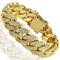 Thumbnail for 14K Solid Yellow Gold Mens Diamond Cuban Bracelet 19.00 Ctw