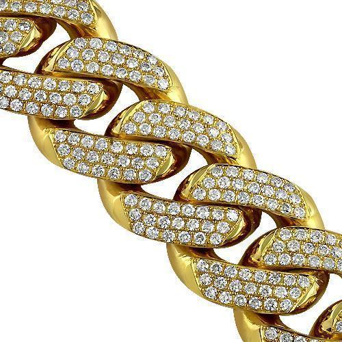 14K Solid Yellow Gold Mens Diamond Cuban Bracelet 19.00 Ctw