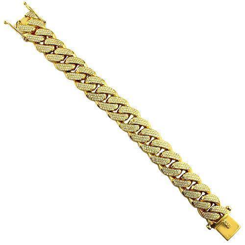 14K Solid Yellow Gold Mens Diamond Cuban Bracelet 19.00 Ctw