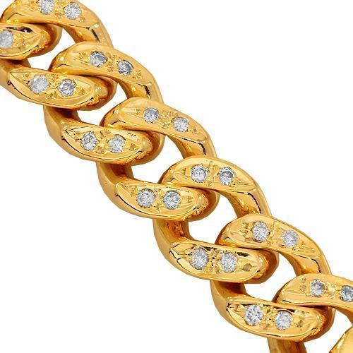 14K Solid Yellow Gold Mens Diamond Cuban Bracelet 5.00 Ctw