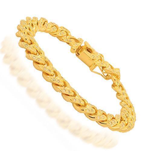 14K Solid Yellow Gold Mens Diamond Cuban Bracelet 5.00 Ctw