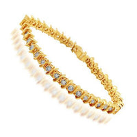 Thumbnail for 14K Solid Yellow Gold Womens Diamond Tennis Bracelet 4.95 Ctw