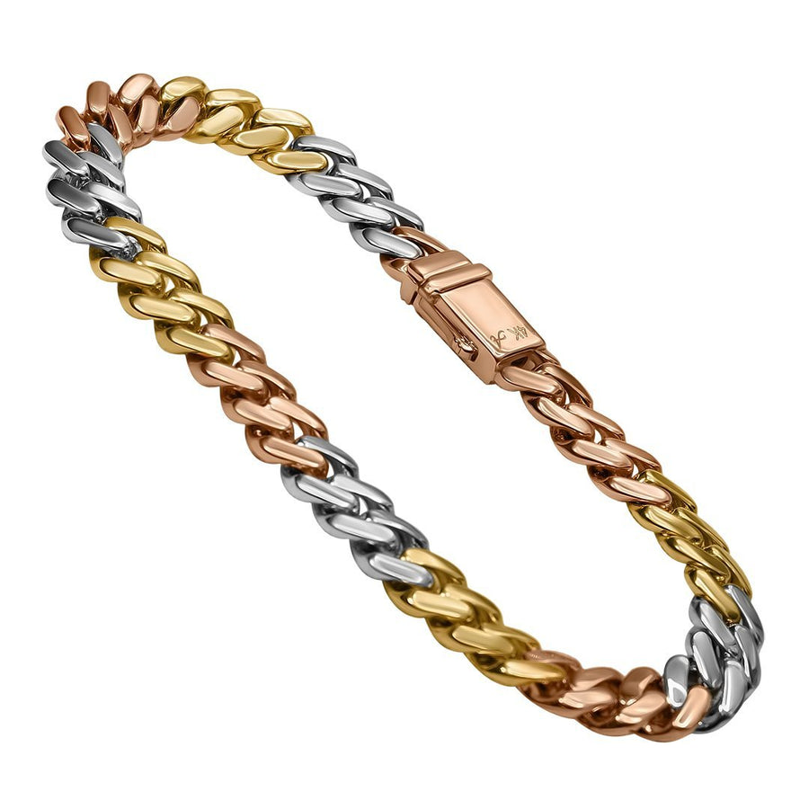 Pulsera cubana de diamantes de oro tricolor de 14 quilates y 4,5 quilates