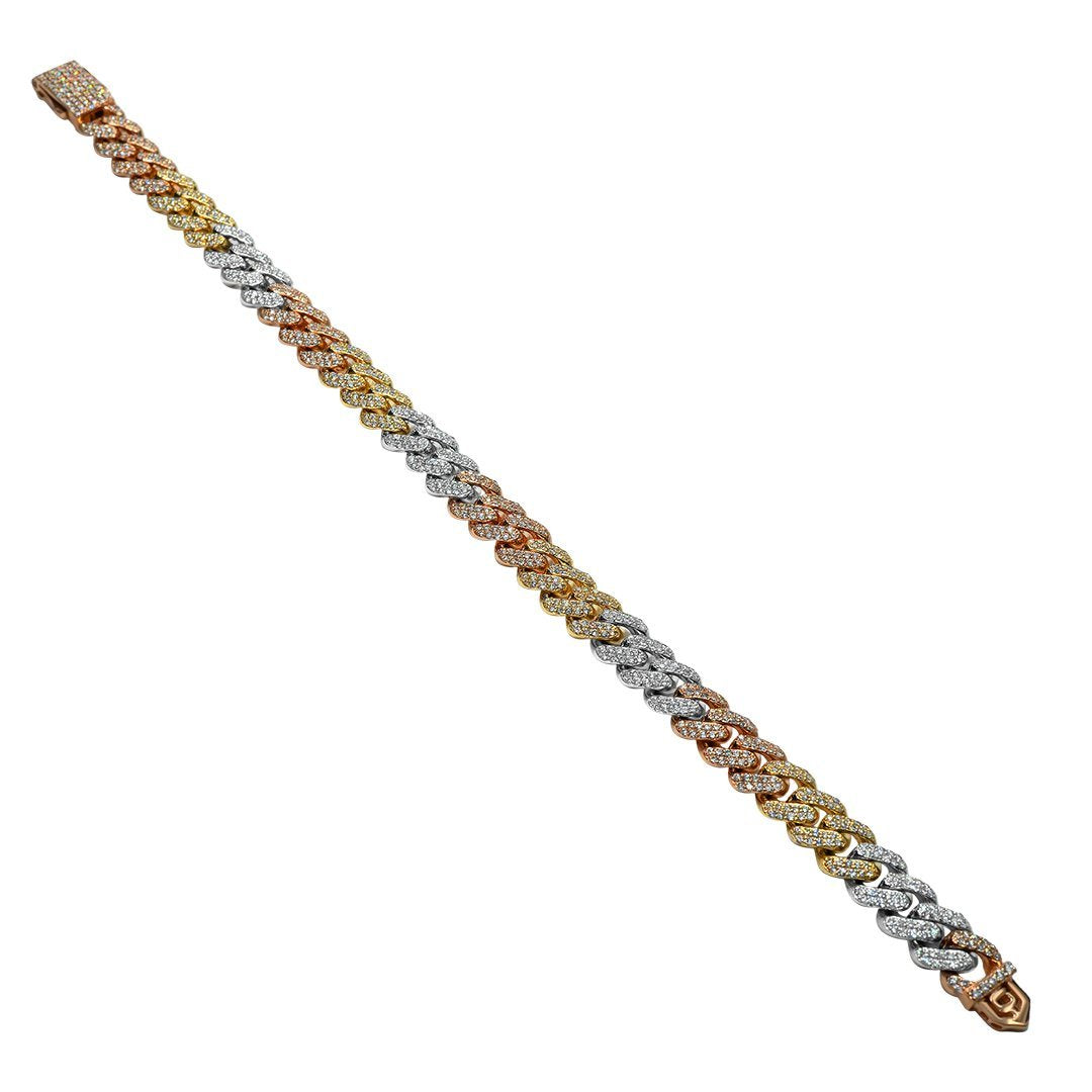 Pulsera cubana de diamantes de oro tricolor de 14 quilates y 4,5 quilates