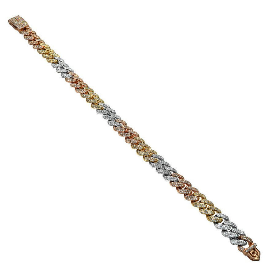Pulsera cubana de diamantes de oro tricolor de 14 quilates y 4,5 quilates