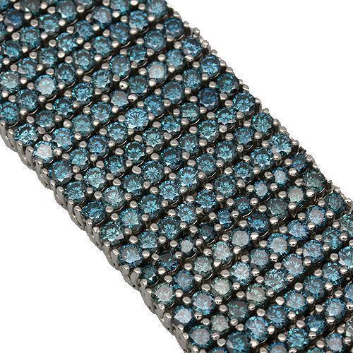 14K White Solid Gold Blue Diamond Mens Bracelet 64.35 Ctw