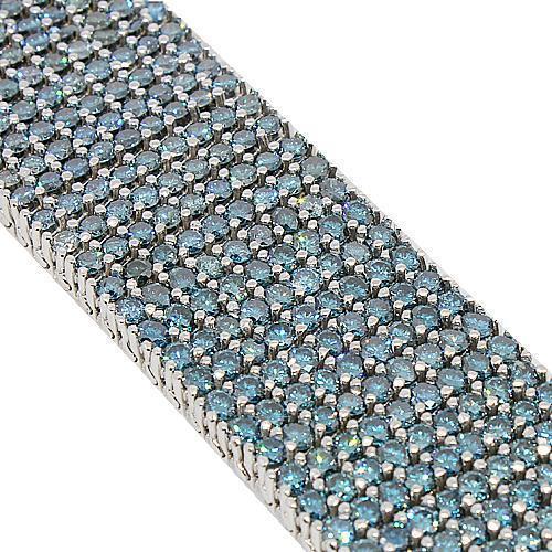 14K White Solid Gold Blue Diamond Mens Bracelet 64.35 Ctw