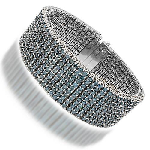 14K White Solid Gold Blue Diamond Mens Bracelet 64.35 Ctw